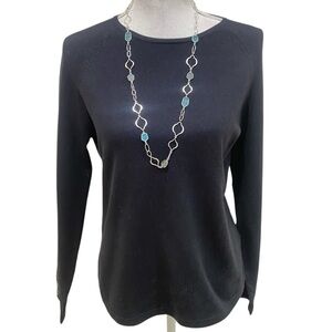 Stella & Dot sterling silver Arabesque link aqua & laborite long chain necklace